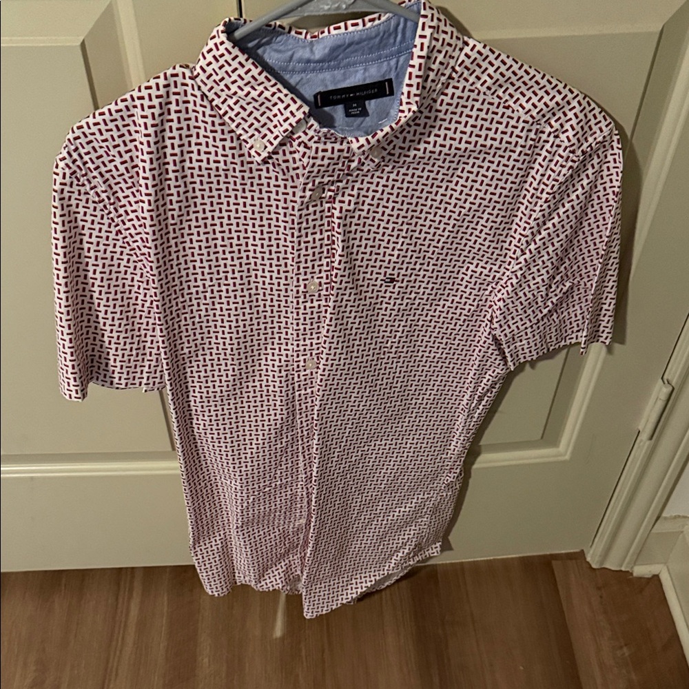 Tommy Hilfiger Red and White Geometric Men's Shirt